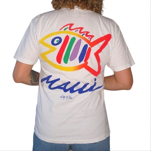 Ring Of Fire Size Medium White Short Sleeve Cotton Printed Tee Maui - Picture 4 of 4